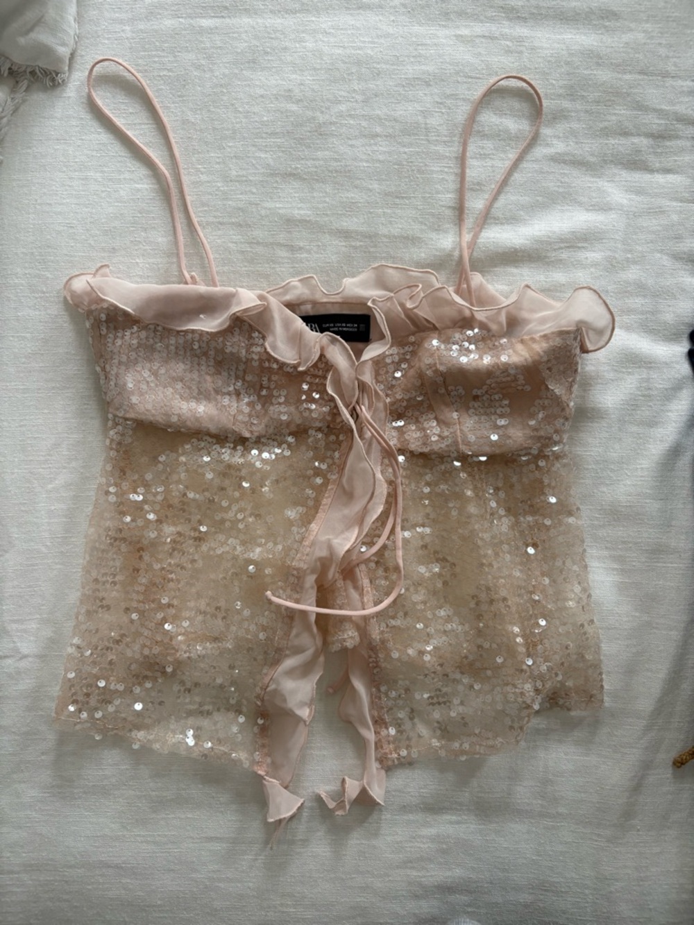 Zara Blush Sequin Ruffle Cami Top